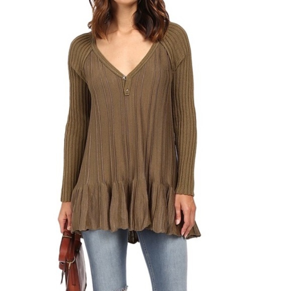Free People Ribbed Knit Sweater Top XS